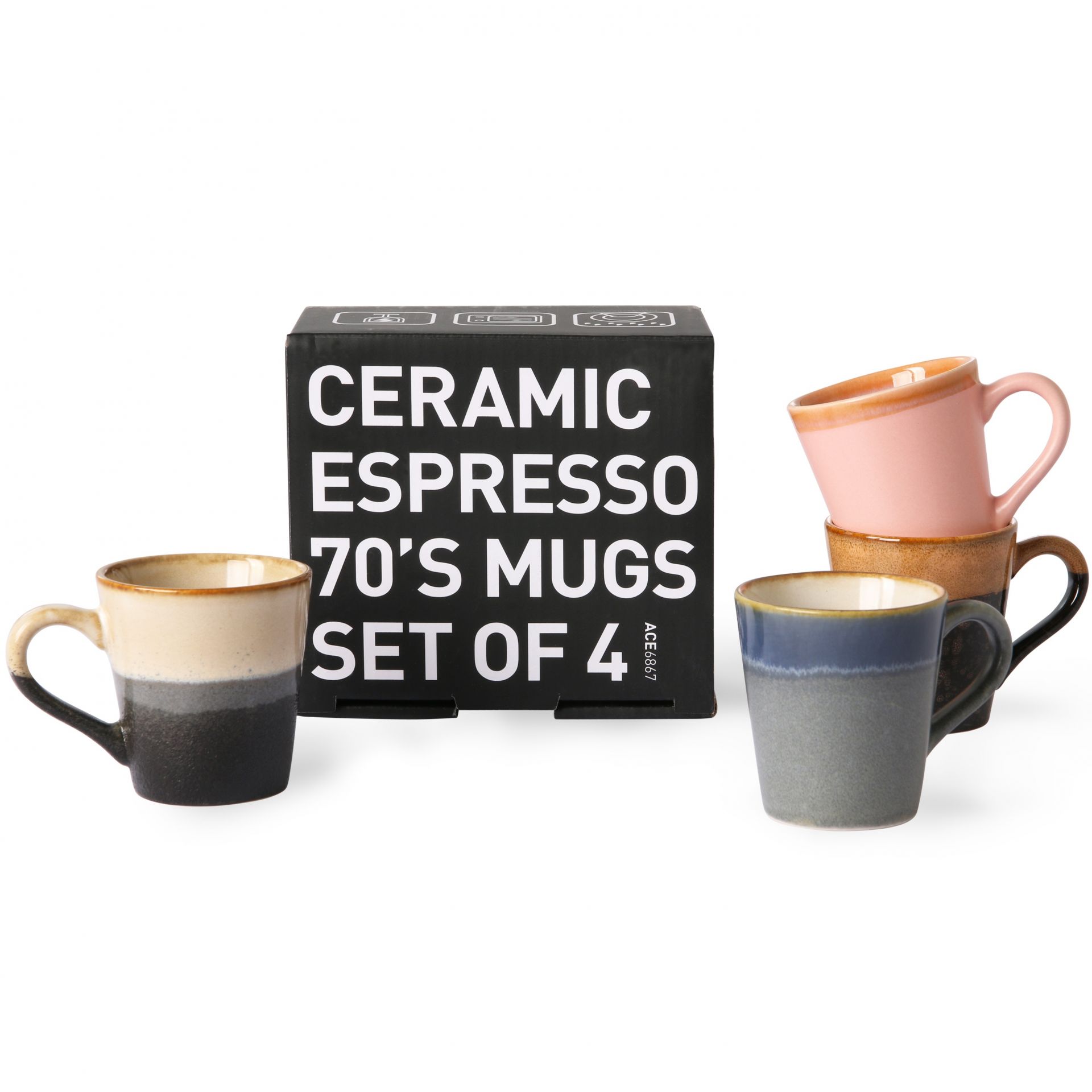 Keramický hrnek 70's Espresso Mugs 80 ml - set 4 ks | Bella Rose