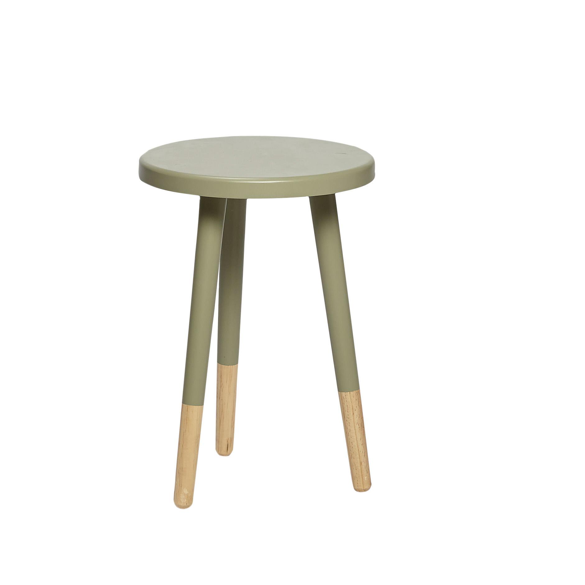 Dřevěná stolička s kulatým sedákem v barvě dřeva a jemně zelenkavém  odstínu. | Bella Rose