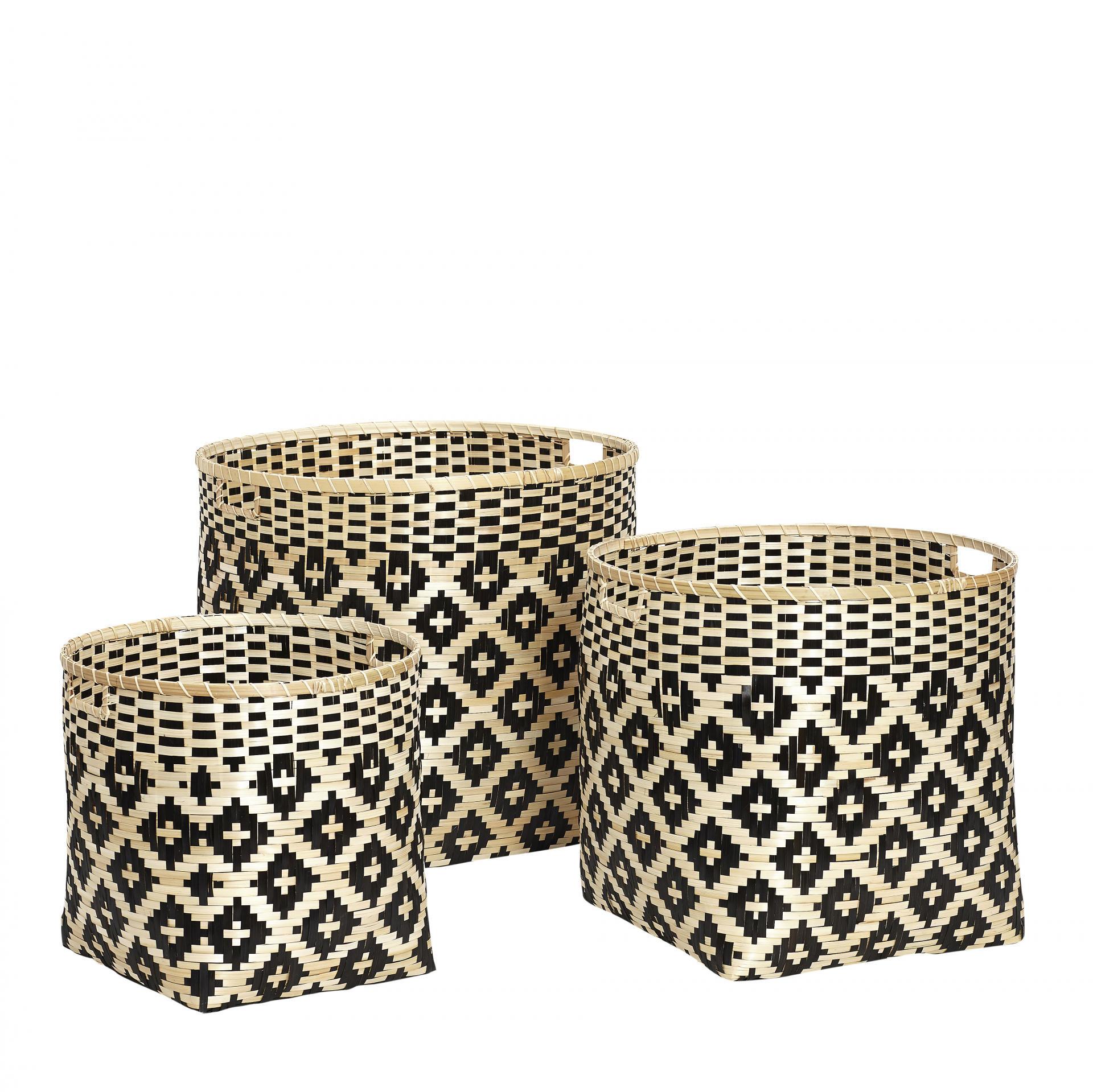 Kulaté bambusové košíky s černým vzorovaným výpletem. | Bella Rose