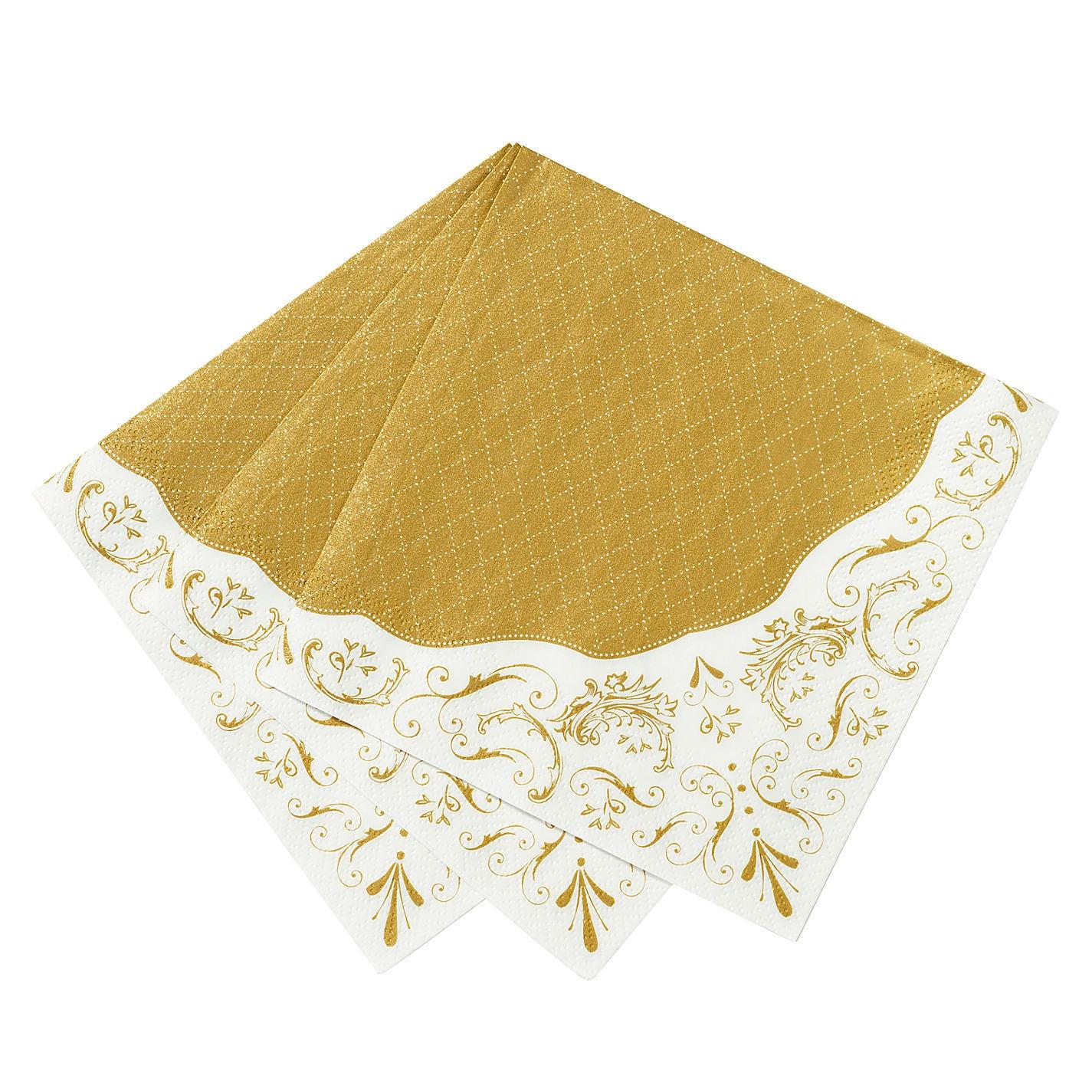 Papírové ubrousky v bílé a zlaté barvě s ornamentem | Bella Rose
