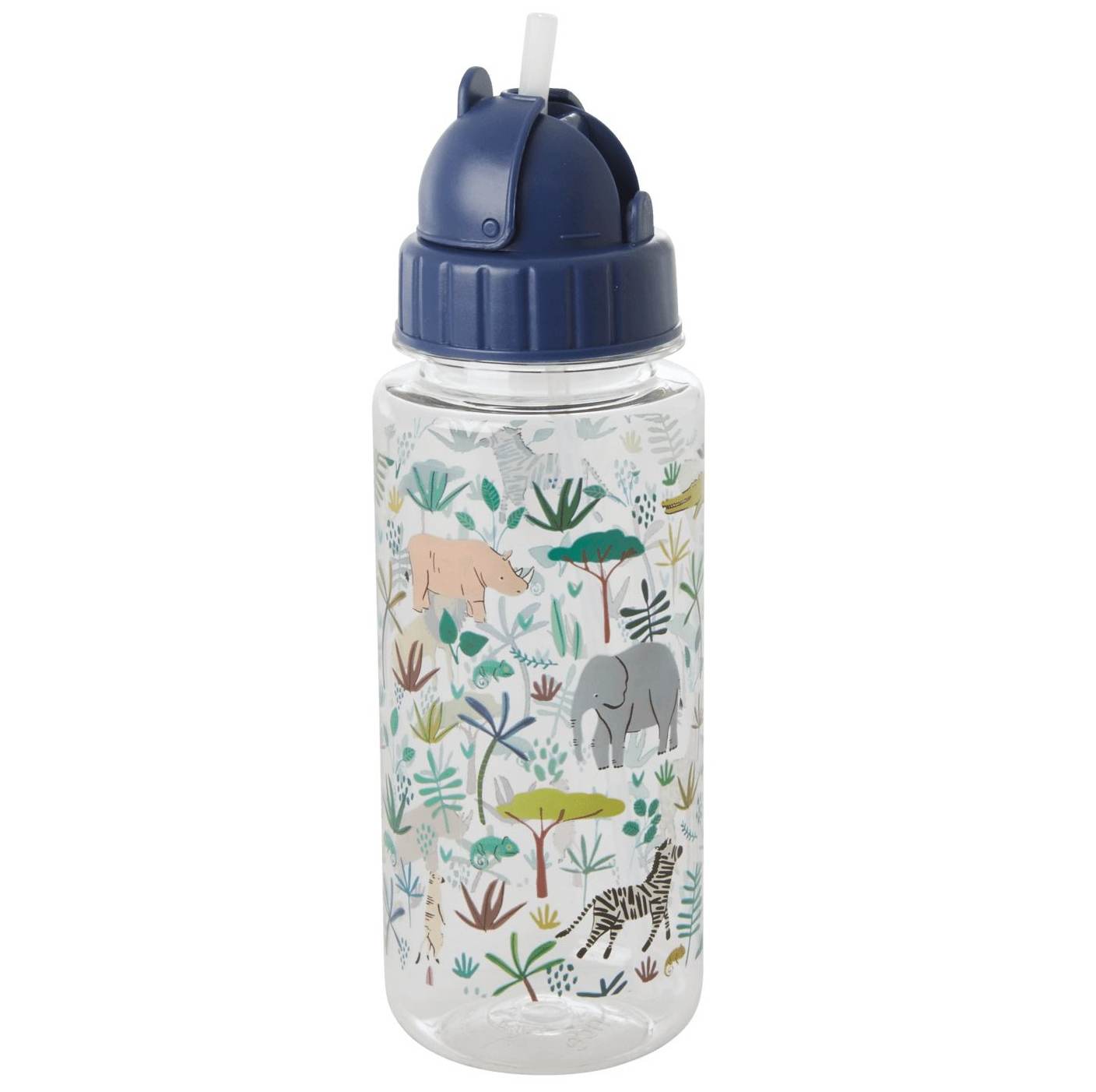 Dětská lahev s brčkem Jungle Animals Blue 450 ml | Bella Rose