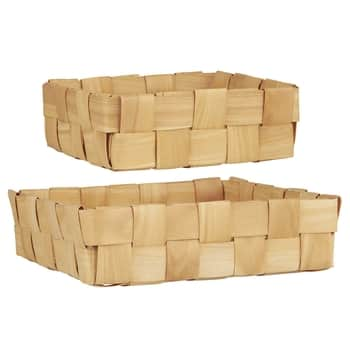 Dřevěný košík Square Braided Chip Wood – set 2 ks